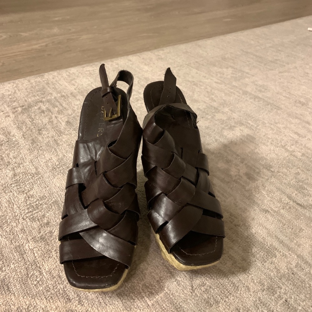 Brown leather wedges